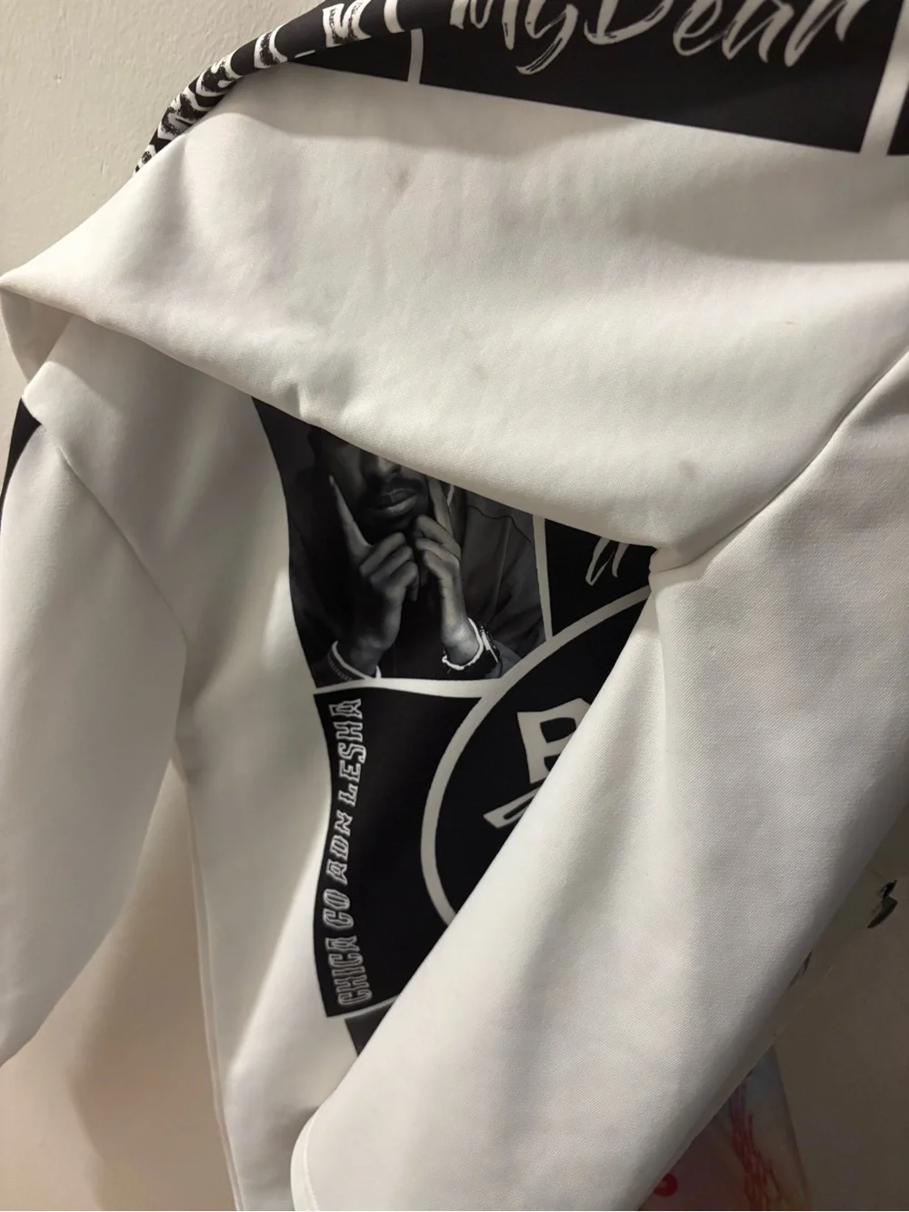 Poetic Justice Graphic Pullover Sweatshirt - White with Black & Red Print